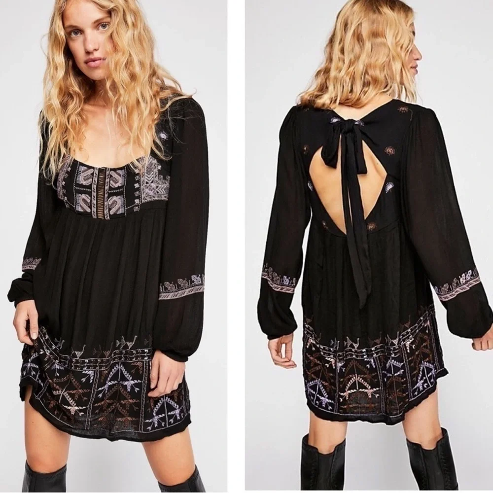 Free People Black Embroidered Rhiannon mini dress size small